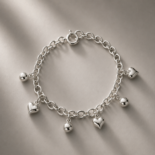 Pulsera Corazones y Esferas de Plata 950