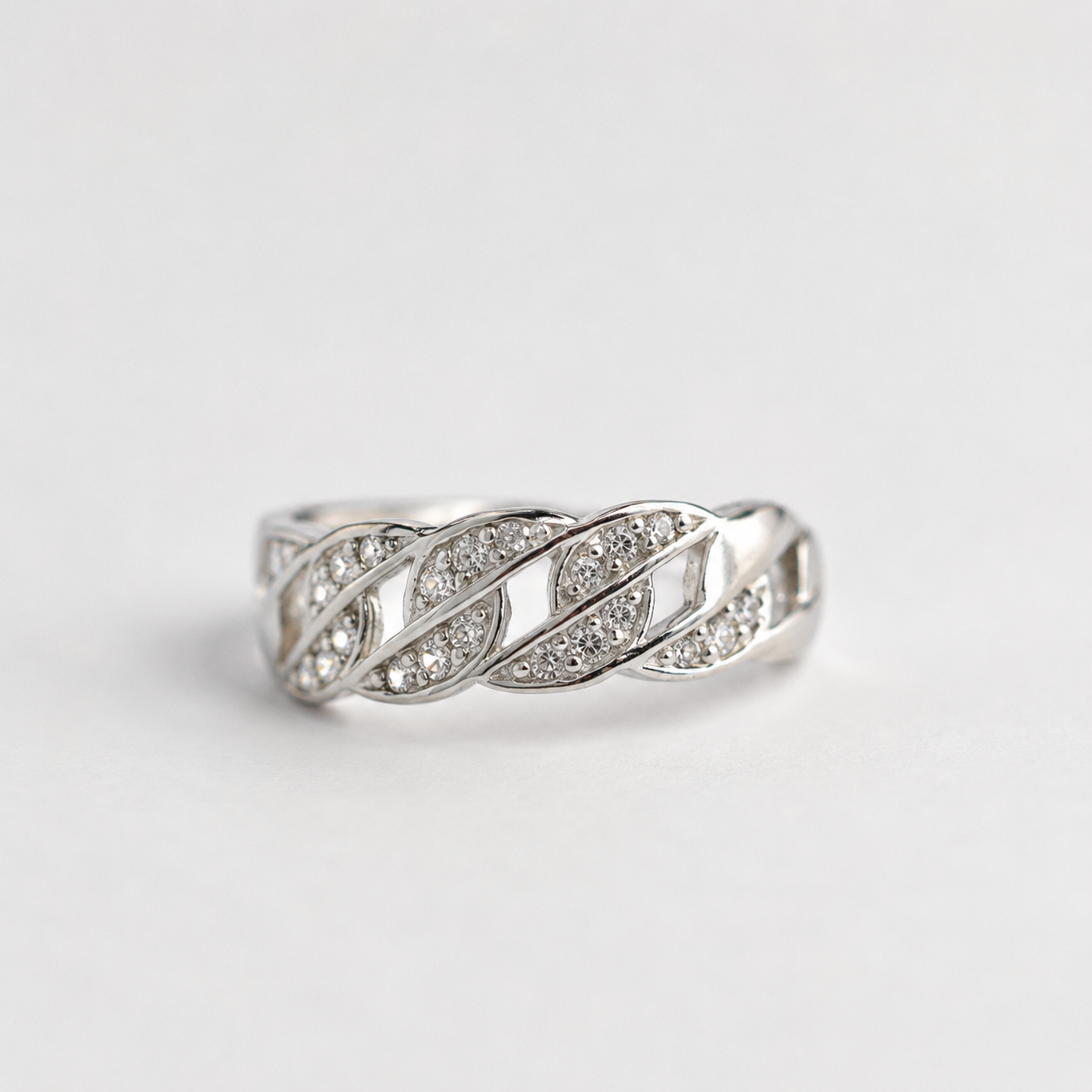 Anillo Cubana con cristales de Plata 950