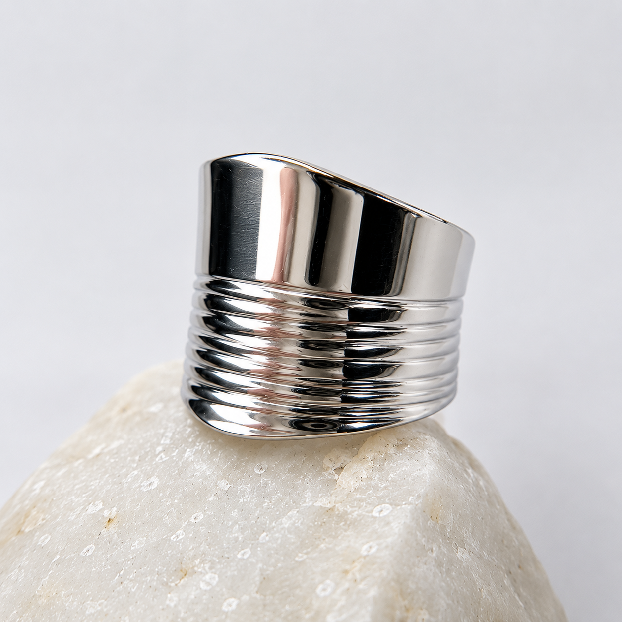 Anillo Liso y Labrado de Plata 950