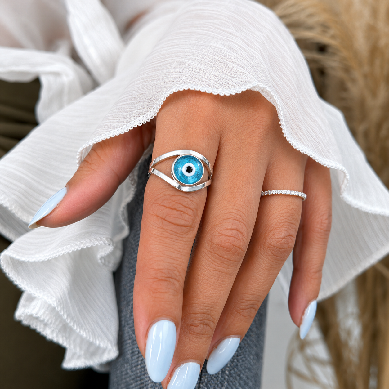 Anillo Ojo Turco de Plata. 950