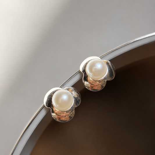 Pendientes Perla Natural marco de Pétalos Plata 950
