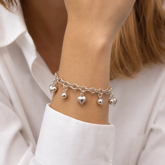 Pulsera Corazones y Esferas de Plata 950