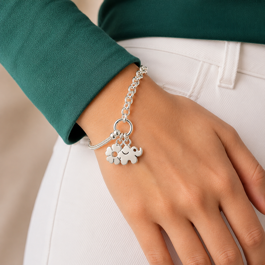 Pulsera Elefante y Trebol Plata 950