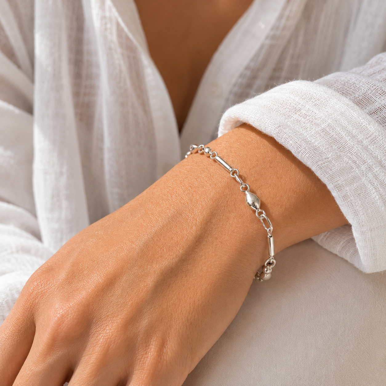 Pulsera de Plata 950 Almendra y Barra Basic