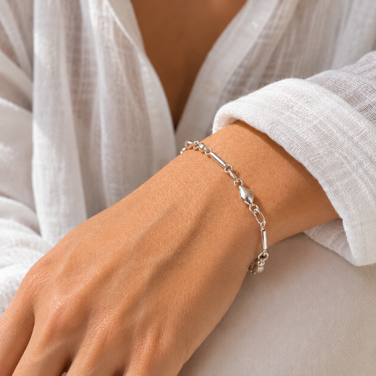 Pulsera de Plata 950 Almendra y Barra Basic