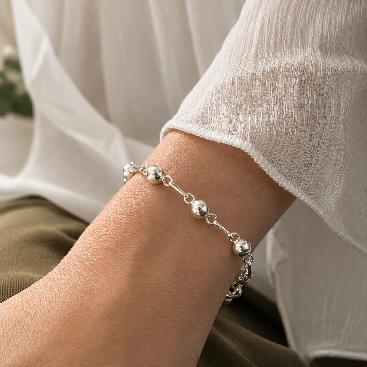 Pulsera de Plata 950 Esfera y Cinta Basic